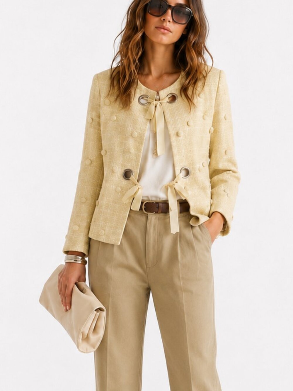 Max Mara Sportmax yellow tweed ribbon jacket Made in Italy